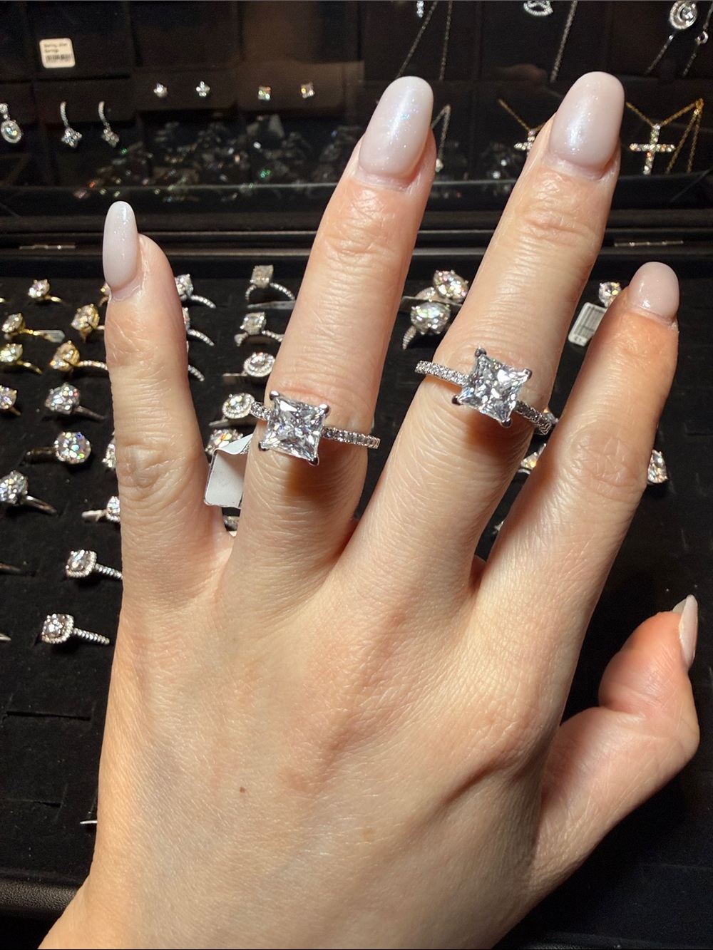 Silver Princess-Cut Moissanite Engagement Ring - White